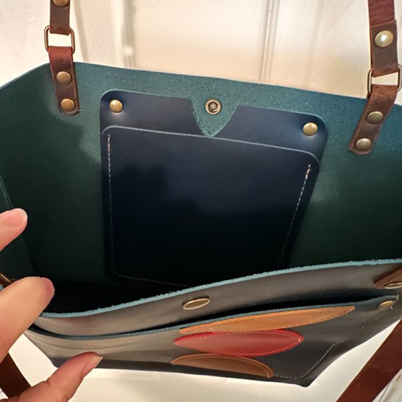 Beautiful Handmade Blue Leather Tote - Picture 3 of 5